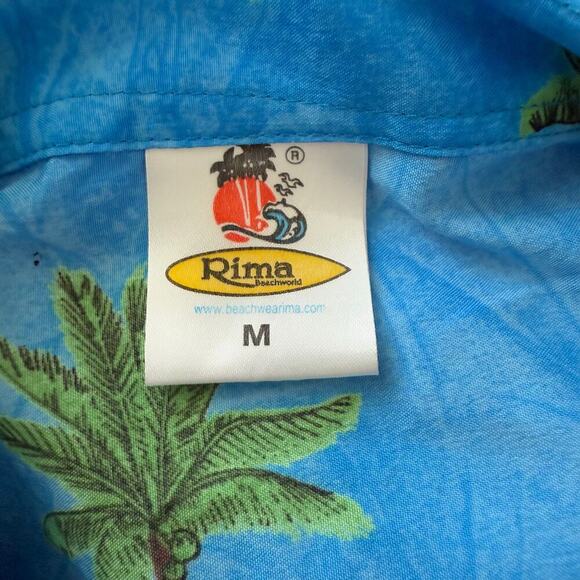 RIMA | VTG 90s Hawaiian Print Silk Blue Button Down Shirt Summer Men's Size M - Picture 4 of 8